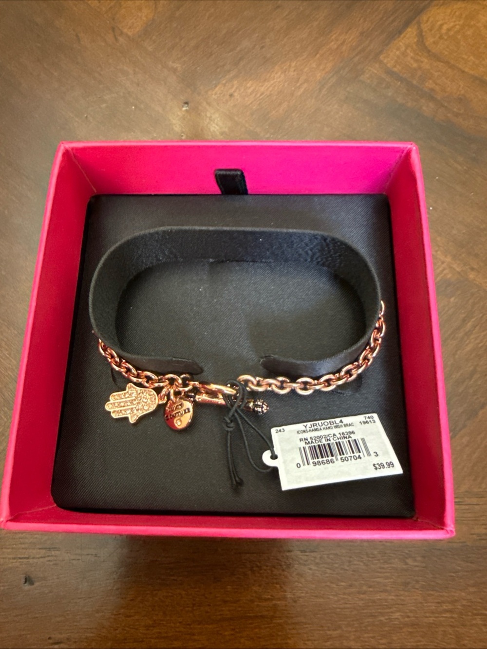 Juicy Couture Rose Gold Charm Chain Bracelet with Hamsa